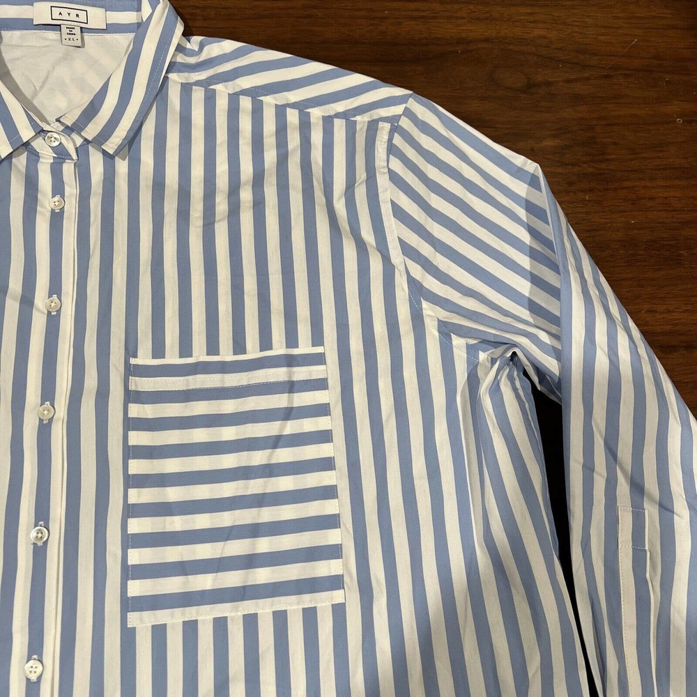 AYR Deep End Blue and White Striped Button-Down Shirt-XL - Picture 3 of 9
